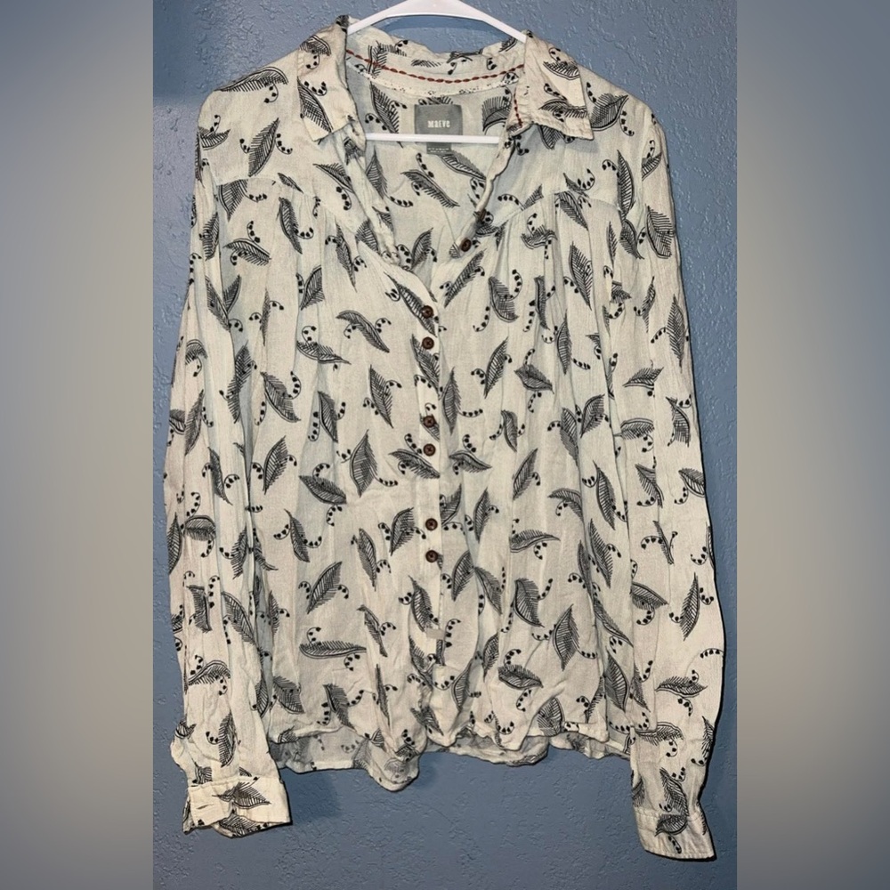 Maeve Cream Blouse with Black Leaf Motif